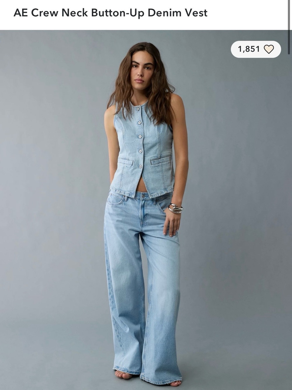 American Eagle AE Crew Neck Button-Up Vest